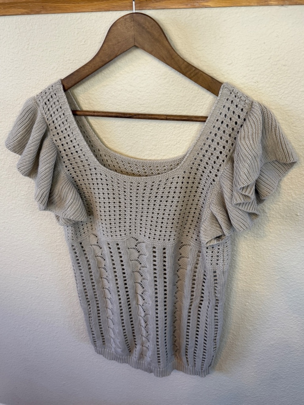 Flutter Sleeve Knit Top, in Tan, Size Large - Picture 5 of 14